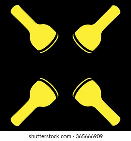 Vector abstract optical yellow shapes on black background, half bottles or flashlights, double meaning minimal vector illustration