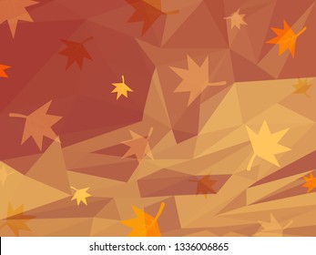 Vector Abstract Orange Background of Autumn or Fall. Wallpaper of Weather with Maple Leaves in Low Poly Style. Vector illustration in Soft Colored. Nature backdrop. Ecology Concept for Graphic Design