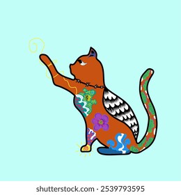 vector abstract orange cat holding hands