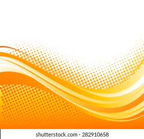 Vector Abstract orange color curved lines background with halftone. Template brochure design. Summer retro style