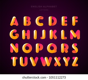 Vector abstract orange English alphabet. Material design, origami paper, funny, modern, glossy style. Letters collection