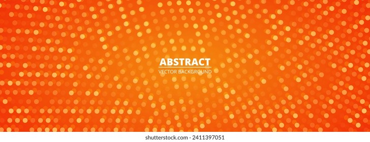 Vector abstract orange halftone dotted light lamps background. Orange colored modern bright wide banner. Vector illustration