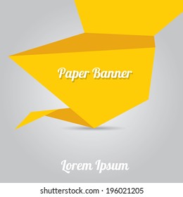 vector abstract orange paper banner or origami speech bubble on stylish grey background