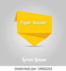 vector abstract orange paper banner or origami speech bubble on stylish grey background