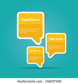 vector abstract orange paper banner or speech bubble on stylish turquoise background