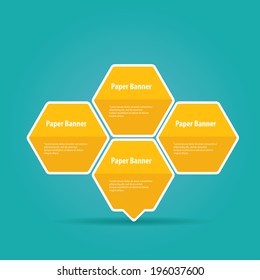 vector abstract orange paper banner or speech bubble on stylish turquoise background