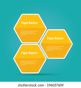 vector abstract orange paper banner or speech bubble on stylish turquoise background