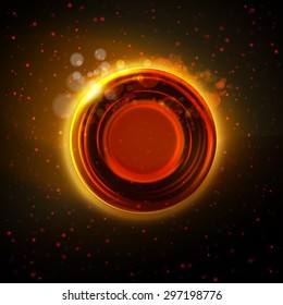 Vector abstract. Orange, red and gold colors abstract circle badge at night background. Modern industrial or technology concept. 