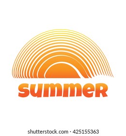 Vector abstract orange sun with the word summer