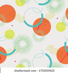 Vector abstract orange and yellow geometric and brush shapes seamless repeat pattern. minimal  artwork print.