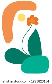 Vector abstract orchid with sun and shapes background. Style template for cards, ads, web-design, etc