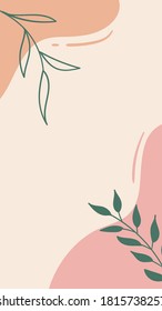 Vector abstract organic floral template for social media, instagram stories. Trendy hand drawn minimal pastel color background with copy space for text