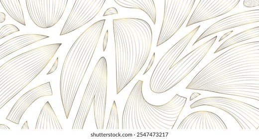 Vector abstract organic shapes pattern, gold line background, collage style leaves, geometric shapes. Contemporary ornament, boho ethnic graphic