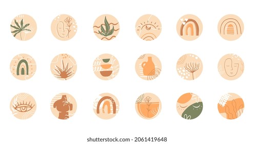 Vector abstract organic story set cover templates. Botanical illustration in earth tone colors.