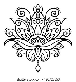 vector, abstract, oriental style, flower, lotus, tattoo, design element, floral, doodle, yoga, medallion, hand-drawing