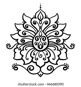 vector, abstract, oriental style, flower, tattoo, design element, doodle,  henna, adult coloring book, doodle style