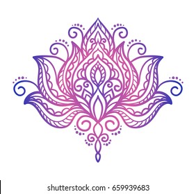 vector, abstract, oriental style, flower, lotus, tattoo, design element, doodle, yoga, hand-drawing,  contour