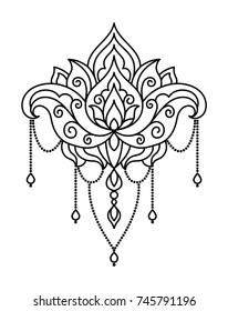 vector, abstract, oriental style, flower, lotus, tattoo, design element, doodle, yoga, hand-drawing,  contour, adult coloring