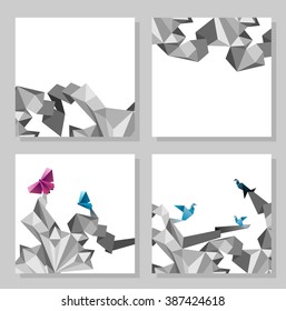 Vector abstract origami cards, geometric modern template.