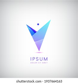 Vector abstract origami human, man logo isolated