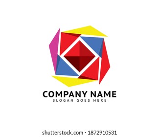 Plantilla de logotipo de icono de ilustración de origami abstracto vectorial