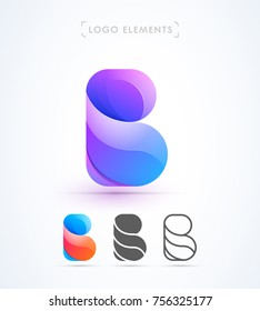 Vector abstract origami Letter B template. Material design, flat, line-art icon style bundle