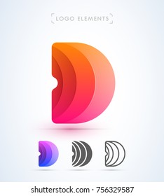 Vector abstract origami Letter D template. Material design, flat, line-art icon style