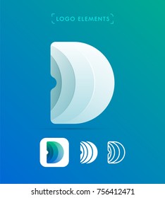 Vector abstract origami Letter D template. Material design, flat, line-art icon style