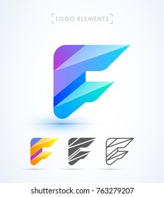 Vector abstract origami letter F logo design template. Material design, flat and line-art style. Application icon