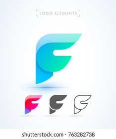 Vector abstract origami letter F logo design template. Material design, flat and line-art style. Application icon