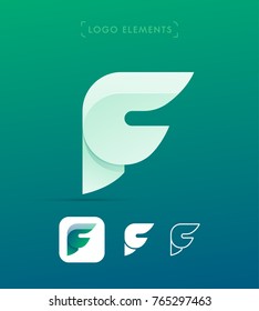 Vector abstract origami letter F logo design template. Material design, flat and line-art style. Application icon