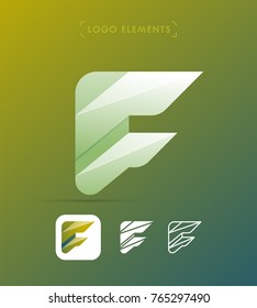 Vector abstract origami letter F logo design template. Material design, flat and line-art style. Application icon