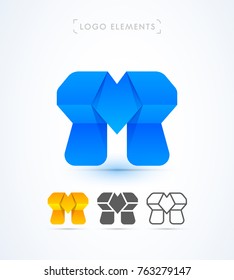 Vector abstract origami letter M logo design template. Material design, flat and line-art style