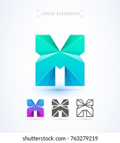 Vector abstract origami letter M or X logo design template. Material design, flat and line-art style. Application icon