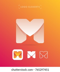 Vector abstract origami letter M logo design template. Material design, flat and line-art style