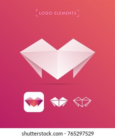 Vector abstract origami letter M logo design template. Material design, flat and line-art style