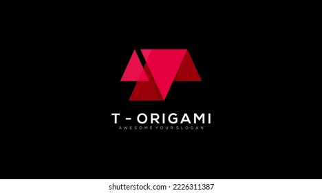 Vector abstract origami letter T logo design template