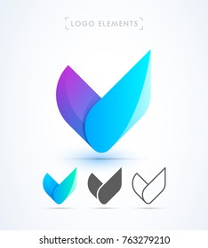 Vector abstract origami letter V logo design template. Material design, flat and line-art style. Application icon