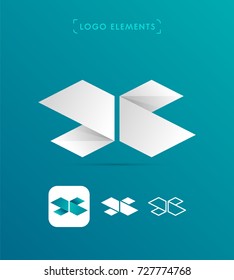 Vector abstract origami letter X logo template. Material design, flat and line style. Application icon