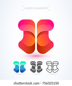 Vector abstract origami Letter X template. Material design, flat, line-art icon style bundle. Butterfly illustration