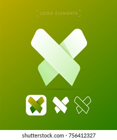 Vector abstract origami Letter X template. Material design, flat, line-art icon style bundle