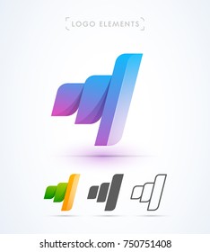 Vector abstract origami music wave logo template, ribbon. Business growth graph. Material design, flat and line-art style