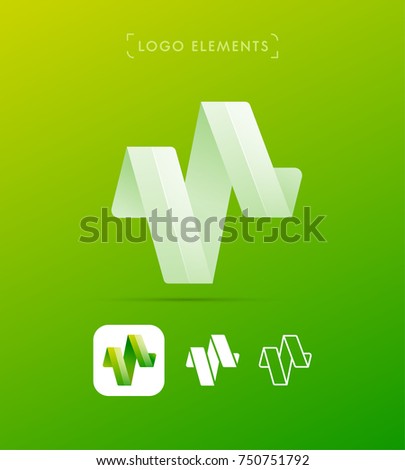 Vector abstract origami music wave logo template, ribbon application icon. Material design, flat and line-art style