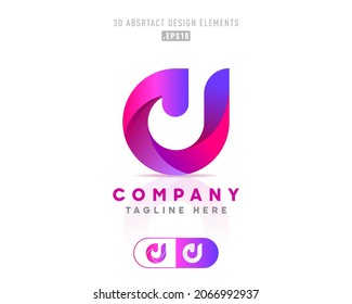 Vector abstract, origami style colorful purple gradient unique and handmade idea logo template with the letters C, I and J. Modern networking flat material design elements 3D.