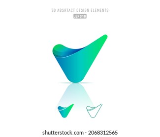 Vector abstract, origami style colorful blue gradient unique and handmade idea logo template with the letters V. Modern networking flat material design elements 3D.