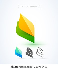 Vector abstract origami wing or leaves logo template. Material design, flat and line-art style