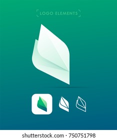Vector abstract origami wing or leaves logo template, app icon. Material design, flat and line-art style