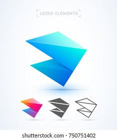 Vector abstract origami wing logo template. Geometric polygonal shape. Material design, flat and line-art style