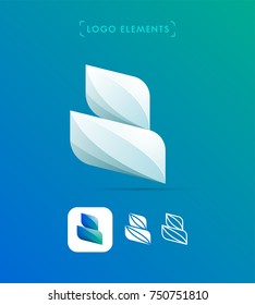 Vector abstract origami wing logo template, app icon. Material design, flat and line-art style