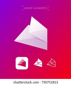 Vector abstract origami wing logo template, app icon. Geometric polygonal shape. Material design, flat and line-art style